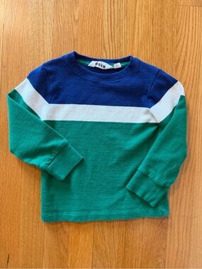 Mini Boden Navy, White & Green Striped Long-Sleeve Tee